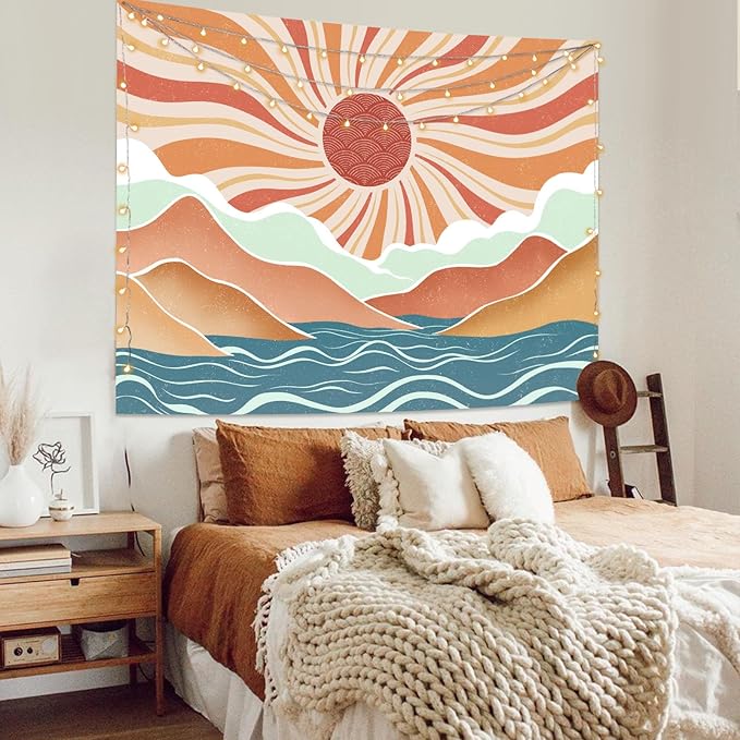 Lunerfex Boho Sun Tapestry Sunset Wall Tapestry, Mountain Tapestries for Bedroom 80s Tapestries Wall Hanging for Bedroom Living Room Decor Boho-2 60"x80"-Ruum Studio Home