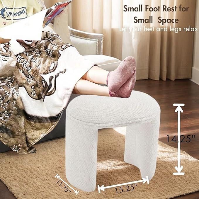 3-Piece 53" Comfy Upholstered Dining Bench with 2 Ottomans, Accent Waterfall Bench Modern End of Bed Entryway Bench Vanity Stool, White Chenille-Ruum Studio Home