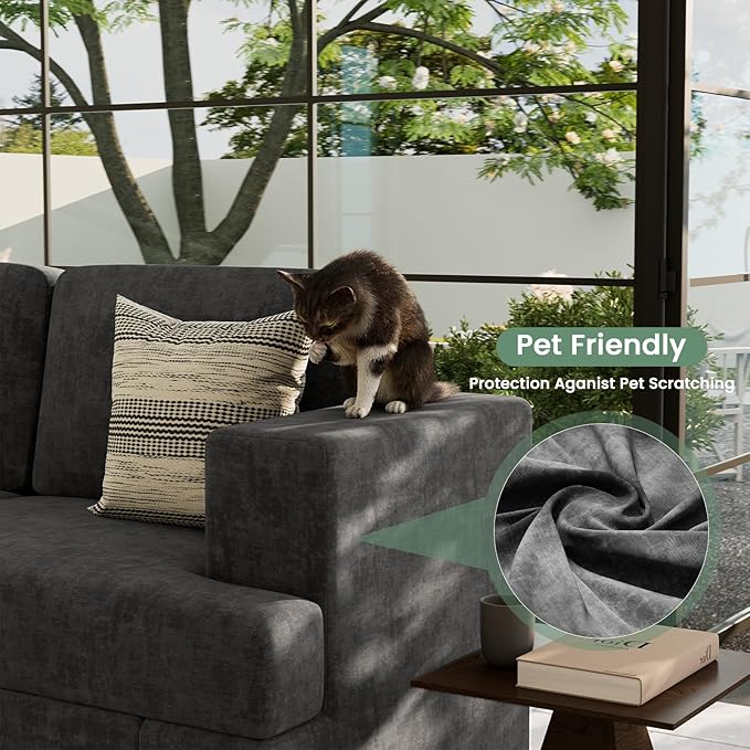 Sofa, 89" 3-Seater Deep Seat Sofa, Modern Comfy Couches for Living Room Apartment Lounge, Dark Grey Chenille-Ruum Studio Home