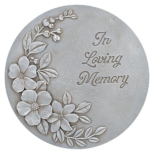 NAT & Jules Flower Blossom and Bud Floral Spray Dimensional Indoor Outdoor 12 inch Round Cast Resin Decorative Garden Stepping Stone, Patio, Walkway Sculpture Yard Art, in Loving Memory Stone Grey-Ruum Studio Home