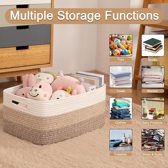 Large Storage Basket for Organizing, Woven Rope Basket for Shelves, Closet Organizer Bins for Clothes, Blanket, Toys, Baby Nursery Storage, 17.7" x 13" x 7.87", 3 Packs Gradient Yellow-Ruum Studio Home