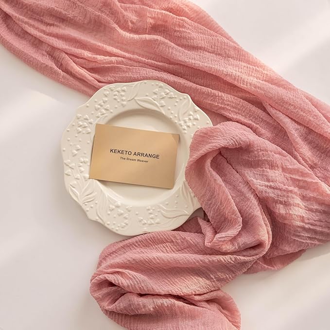 3pcs Cheesecloth Table Runner Dusty Rose Gauze 120 Inch 10 FT Rustic Boho Cheese Cloth Runner for Wedding Baby Shower Bridal Shower Party Long Sheer Centerpiece Fall Home Decoration-Ruum Studio Home