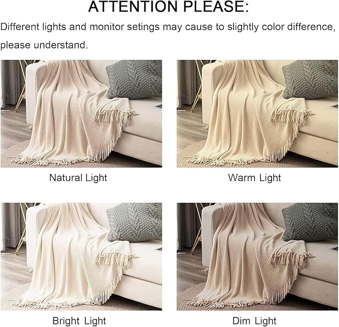 lifein Throw Blanket for Couch, Soft Boho Decor Bed Throw,Cozy White Chenille Knitted Small Farmhouse Lightweight Throw for Spring(White/Cream,60 * 80")-Ruum Studio Home