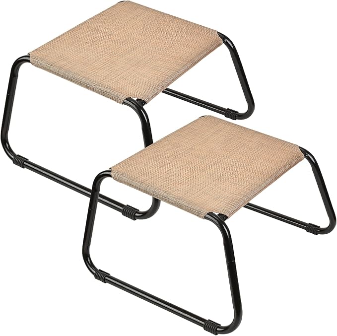 Outdoor Footstools for Patio,Backyard Patio Furniture Metal Frame Small Seat All Weather Footrest for Couch Patio Chairs 2 Pieces Beige-Ruum Studio Home