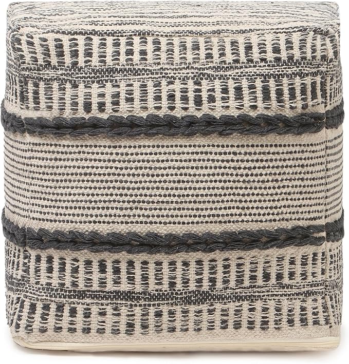 REDEARTH · Tufted Pouf Ottoman with Filler Textured Storage Cube Bean Bag Pouffe Footrest for Living Room, Bedroom, Nursery, Kidsroom; 100% Cotton (17.5"X17.5"X17.5", Chevron Gage)-Ruum Studio Home