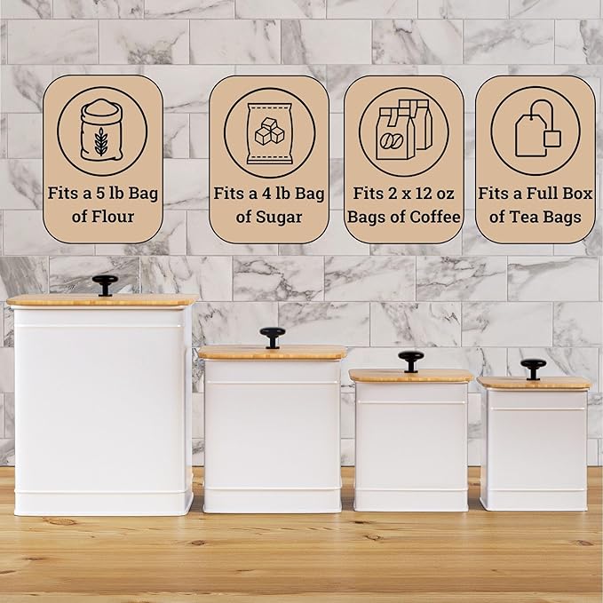 Kitchen Canisters for Countertop Set of 4 with Customizable Chalkboard Labels & Marker Pen - Big Iron Kitchen Canisters with Airtight Lids - Canisters Sets for the Kitchen - White Kitchen Canister Set-Ruum Studio Home