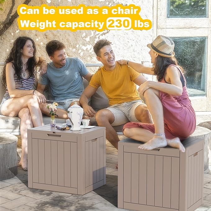 30 Gallon Resin Deck Box, Lockable Outdoor Storage Box for Patio Cushions Storage Furniture,Garden Tools, Pool Supplies, Weatherproof and UV Resistant- Grey-Ruum Studio Home