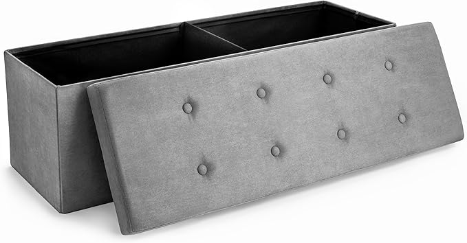 Sorbus Storage Ottoman Bench – Collapsible/Folding Bench Chest with Cover – Perfect Toy and Shoe Chest, Hope Chest, Pouffe Ottoman, Seat, Foot Rest, – Contemporary Faux Suede (Gray)-Ruum Studio Home
