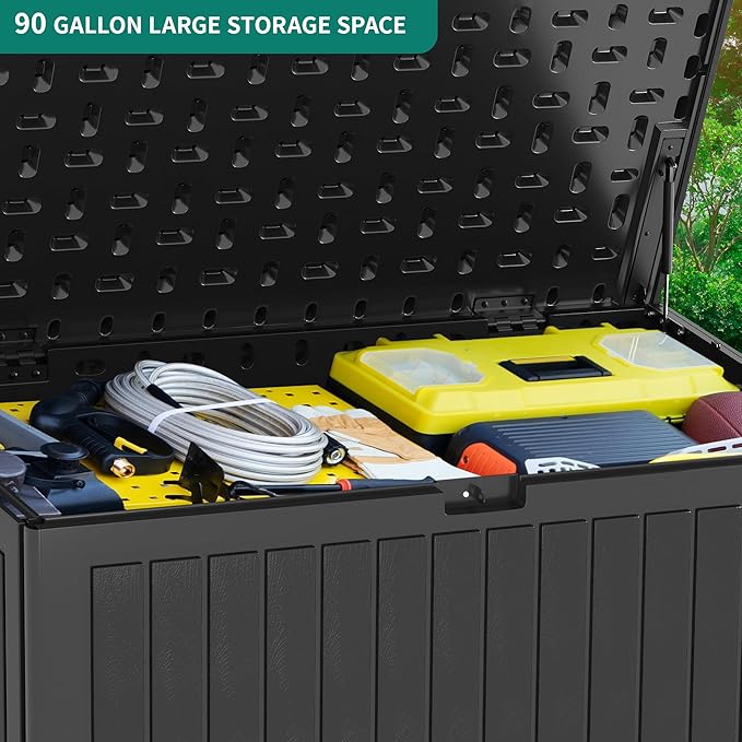 YITAHOME 90 Gallon Double-Wall Deck Box with Side Handles, Outdoor Large Storage for Patio Furniture Cushions, Garden Pool Accessories, Water Resistant & Lockable-Ruum Studio Home