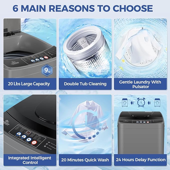 Nictemaw Portable Washing Machine 20Lbs Portable Washer Machine with Drain Pump, 2.8 Cu.ft Compact Washing Machine with 10 Programs 8 Water Levels Laundry Machine for Apartment, Home, Dorms, Rv-Ruum Studio Home