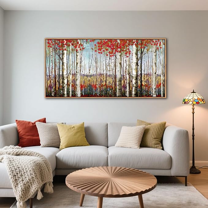 Large Framed Wall Art for Living Room Birch Tree Wall Decor Red Forest Painting Artwork Wall Decoration Nature Pictures Wall Art Fall Above Bed Wall Decor-Ruum Studio Home