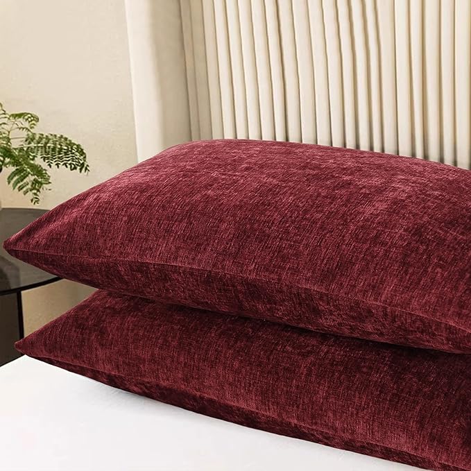 CaliTime Throw Pillow Covers Decorative 20 X 26 Inches Pack of 2 Cozy Chenille Standard Pillow Shams Cases for Couch Sofa Bed Living Room Home Burgundy-Ruum Studio Home