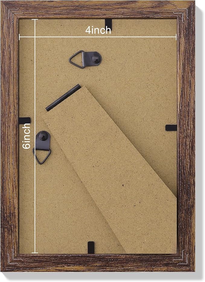 Vittanly 4x6 Picture Frames Set of 9, Shatter Resistant Plexiglass, Display 3.5x5 Pictures with Mat or 4x6 without Mat, Photo Frames for Wall or Tabletop, Engineered Wood, Brown-Ruum Studio Home