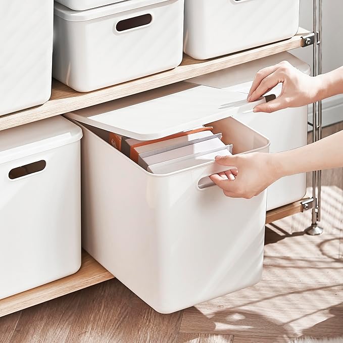 5 pack large plastic White storage bins with Lids, Toy Box Chest with Handle，Organizer Containers Baskets for Baby,Nursery，Shelves，Playroom, Bedroom，Office,Closet，home (White, 5L)-Ruum Studio Home