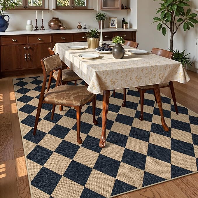 Lahome Checkered Easy Jute Outdoor Rug, Large 6x9 Rug for Living Room Checkerboard Indoor Outdoor Carpet, Farmhouse Patio Office Mat Geometric Non Slip Black Carpet for Backyard Dining Room-Ruum Studio Home