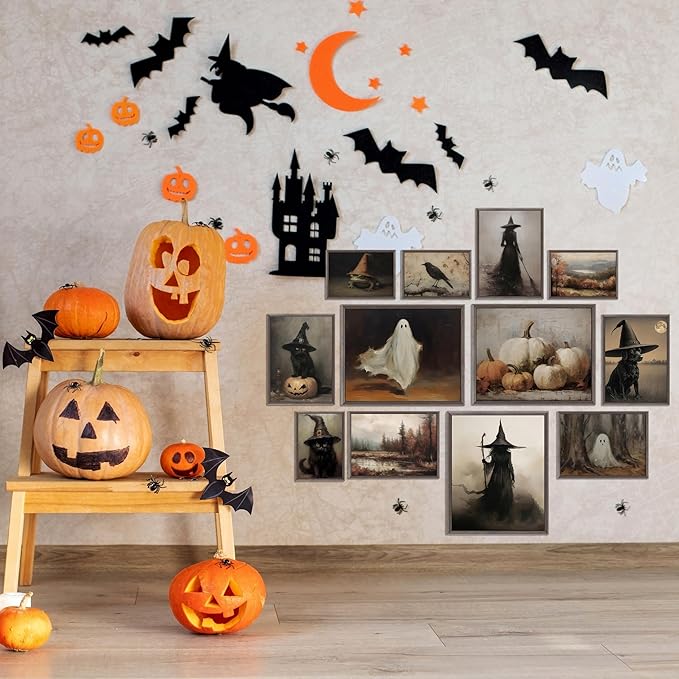 LANCHI95 12 Pcs Halloween Wall Art Prints, Vintage Witch Posters, Cute Ghost Pictures for Bedroom Decor (UNFRAMED)-Ruum Studio Home