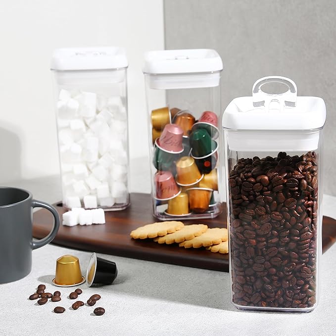 Felli Flip Tite Food Storage Container with Lid Airtight 4" Ring Seal Flip Top, Stackable Acrylic Canister Jar for Pantry Kitchen Counter, Snack Coffee Bean Granola Pet Treats Cracker Holder (1.3 qt)-Ruum Studio Home