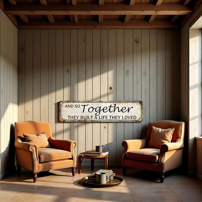 And So Together They Built A Life They Loved Tin Sign Farmhouse Wall Decor Rustic Home Decor Farm House Decorations For Home 4x16 Inch-Ruum Studio Home