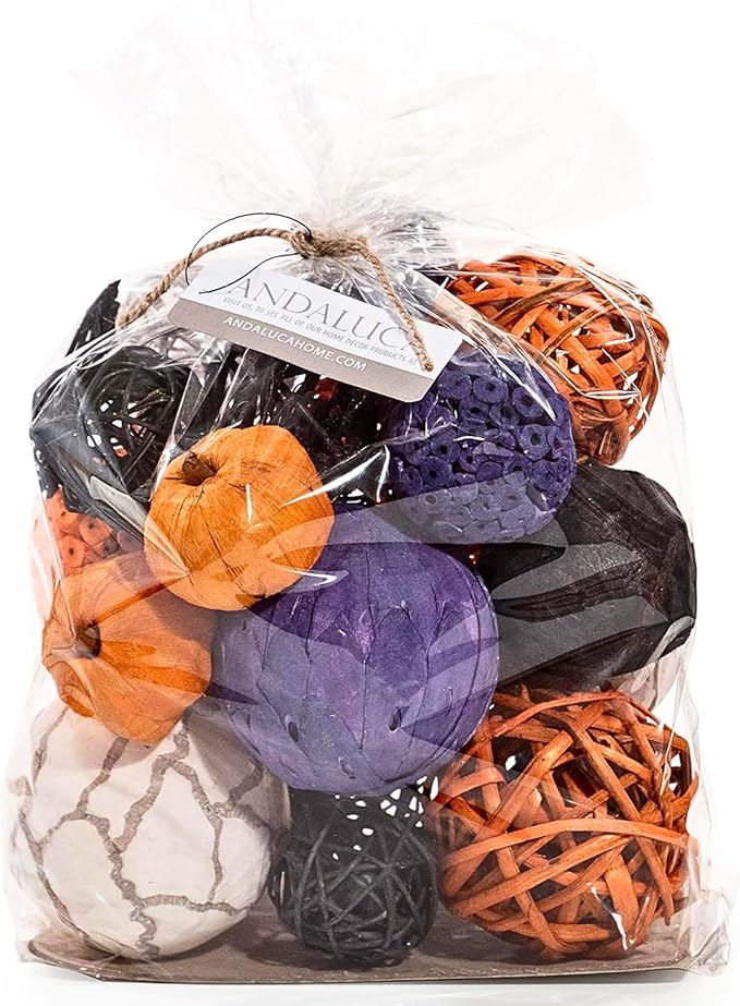 ANDALUCA Large Decorative Halloween Fall Vase Filler Bag with Orbs, Balls (Purple Orange)-Ruum Studio Home