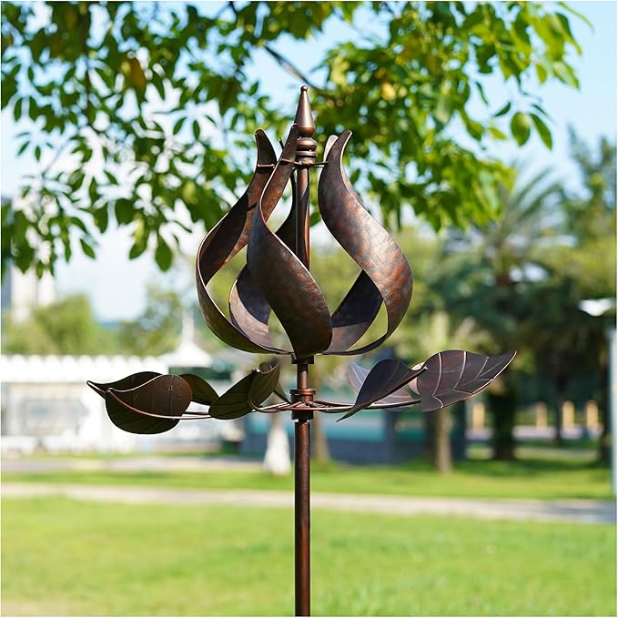 Wind Spinners Outdoor - Large Tulip Metal Bronze Color Wind Sculptures & Spinner, Kinetic Gift Ideal Windmill Decor for Garden and Yard (75 inch Height)-Ruum Studio Home