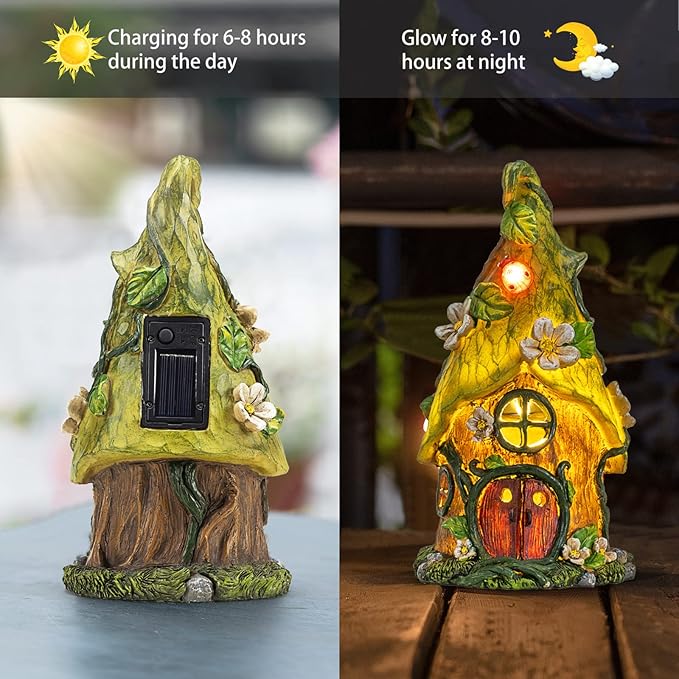 Garden Decor Outdoor Solar Statues, 9.4Inch Resin Fairy Garden Solar Lights Birthday Gifts for Women Yard Decorations, Gardening Gifts for Patio, Balcony, Porch Decor-Ruum Studio Home