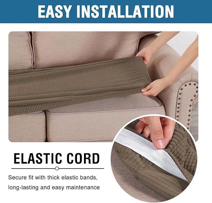 H.VERSAILTEX Super Stretch Individual Seat Cushion Covers Sofa Covers Couch Cushion Covers Slipcover Sets Thick Jacquard Textured Twill Fabric (1 Piece Chair Cushion Cover, Macchiato)-Ruum Studio Home