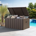 PURPLE LEAF Outdoor Deck Box 150 Gallon Waterproof Lockable Storage Box Container with Lid Deck Organization for Patio Cushions Side Table Pool Accessories Garden Tools, Brown-Ruum Studio Home