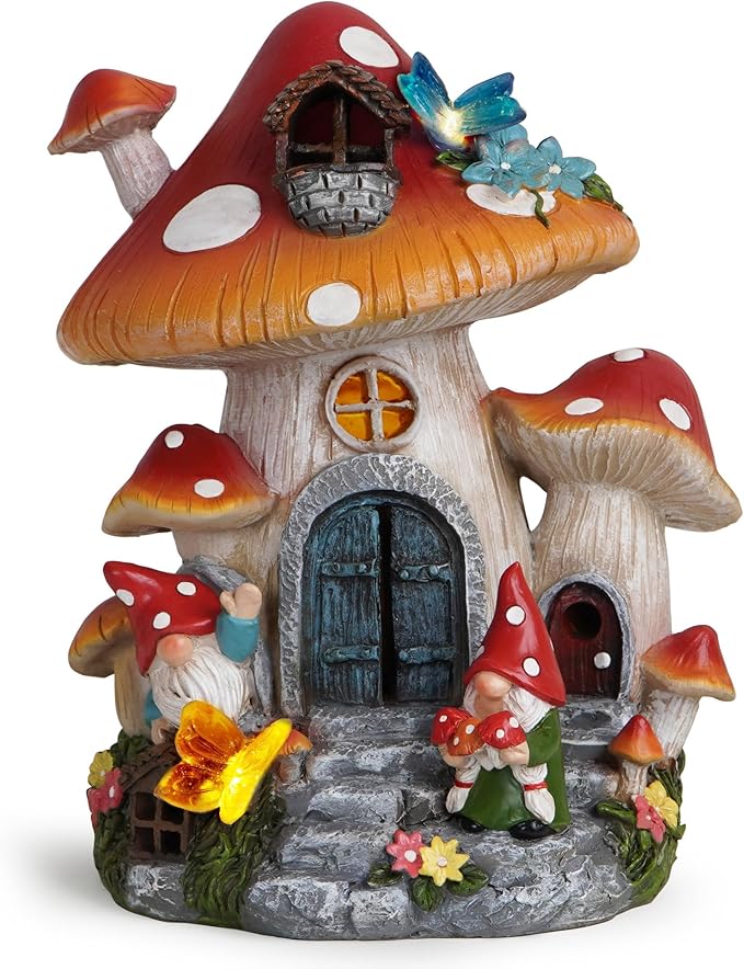 Hodao Spring Garden Mushroom Gnomes Decorations Mushroom House Ornaments Decor for Porch, Garden Yard Spring Lighting House for Outdoor Decor Birthday Gifts for Mom, Grandma,Women-Ruum Studio Home