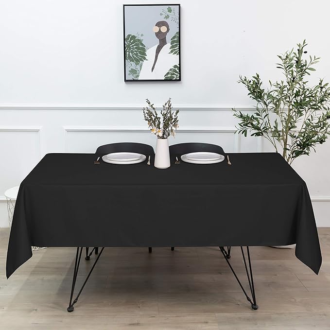 sancua Rectangle Tablecloth - 60 x 102 Inch - Stain and Wrinkle Resistant Washable Polyester Table Cloth, Decorative Fabric Table Cover for Dining Tables, Buffet Parties and Camping, Black-Ruum Studio Home