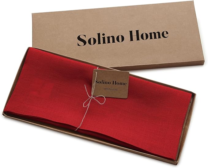 Solino Home Linen Red Table Runner 60 Inches - 100% Pure Linen Small Table Runner 14 x 60 Inch Ideal for Dresser and Coffee Tables - Fete-Ruum Studio Home