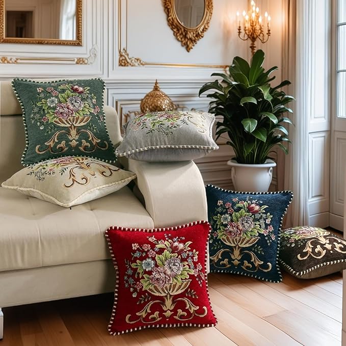 Set of 2 Blue Vintage Embroidered Throw Pillows Covers 18x18in，Vintage Decorations Floral Embroidered Cushion Cover for Sofa Couch Bed Chairs Car-Ruum Studio Home