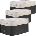 BALEINE 3 Pack Fabric Storage Bins for Shelves, Linen Storage Baskets for Organizing, Decorative Closet Bins for Clothes, Home (Black, 15"x11"x9.5")-Ruum Studio Home