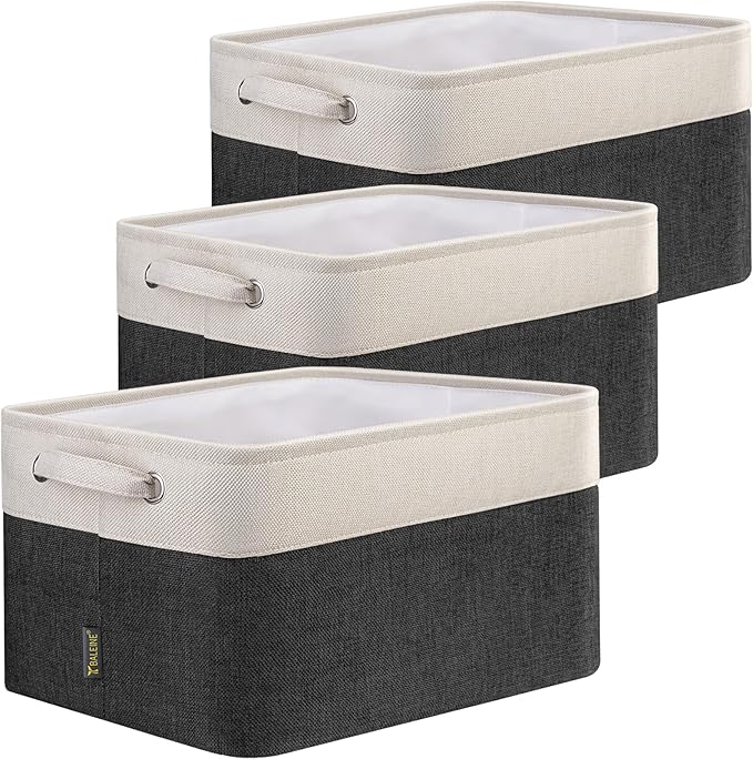 BALEINE 3 Pack Fabric Storage Bins for Shelves, Linen Storage Baskets for Organizing, Decorative Closet Bins for Clothes, Home (Black, 15"x11"x9.5")-Ruum Studio Home