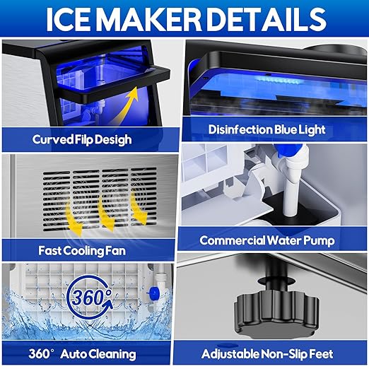 Commercial Ice Maker Machine, 110Lbs/24H, 30Lbs Storage, 36Pcs Clear Ice Cubes in 10-15Mins, Stainless Steel Under Counter or Freestanding Ice Machine - 2 Water Inlet Modes, for Home Party Office-Ruum Studio Home