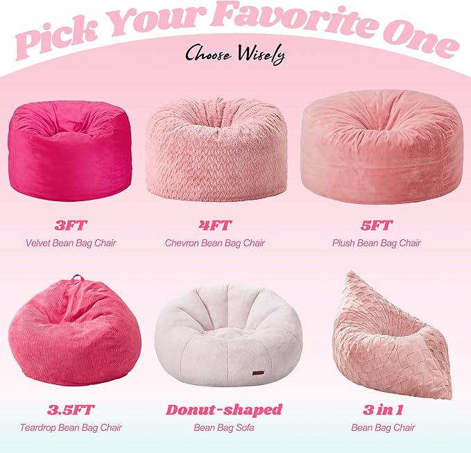 Hobestluk 3 in 1 Bean Bag Chair Giant Bean Bag Chairs for Adults with Plaid Cover Convertible Bean Bag Floor Cushion with Machine Washable Cover for Living Room (Plaid Pink)-Ruum Studio Home