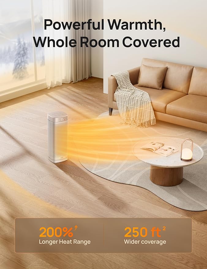 Dreo Space Heaters for Indoor Use, 1500W Fast Heating Portable Heaters with Remote, Large PTC Ceramic Electric for Bedroom, 12H Timer, 70° Oscillation, Overheat Protection, Safety Heat for Home Office-Ruum Studio Home