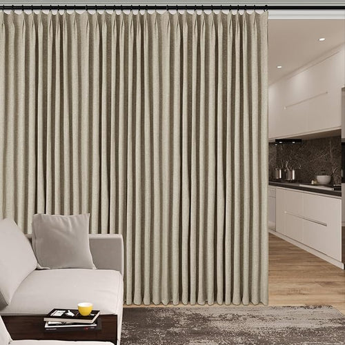 100% Blackout Linen Textured Drapes for Bedroom Pinch Pleated Curtains for Track System Portable Drapery for Sliding Glass Door/Storage/Space Room Divider, 70" Wx102 L, 1 PC, Light Khaki-Ruum Studio Home