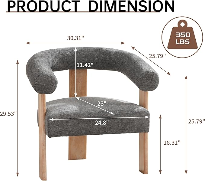 VKNOW Accent Chair Living Room Chair, Modern Upholstered Armchair with Solid Wood Legs, Comfy Barrel Arm Chairs for Living Room Bedroom, Dark Grey-Ruum Studio Home