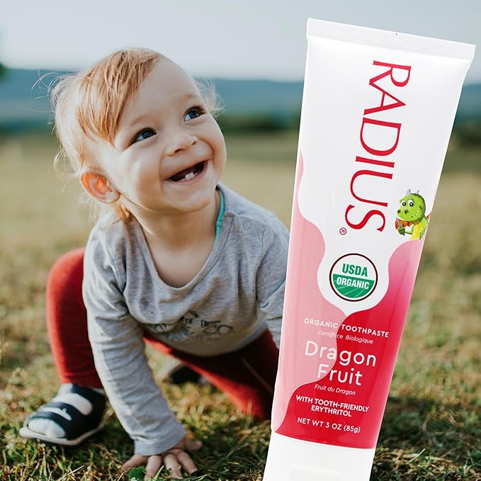 RADIUS USDA Organic Kids Toothpaste 3oz Non Toxic Chemical-Free Gluten-Free Designed to Improve Gum Health for Children's 6 Months and Up - Dragon Fruit - Pack of 6-Ruum Studio Home