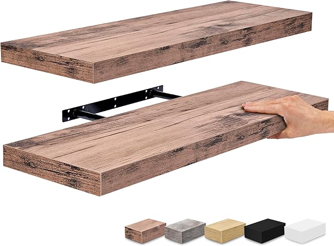 Sorbus Floating Shelves for Wall - 24" Bathroom Shelves, Wall Decor for Bedroom, Kitchen, Living Room, Home Decor & Book Storage - Mounted Floating Shelf with Invisible Brackets (Mahogany, 2 Pack)-Ruum Studio Home