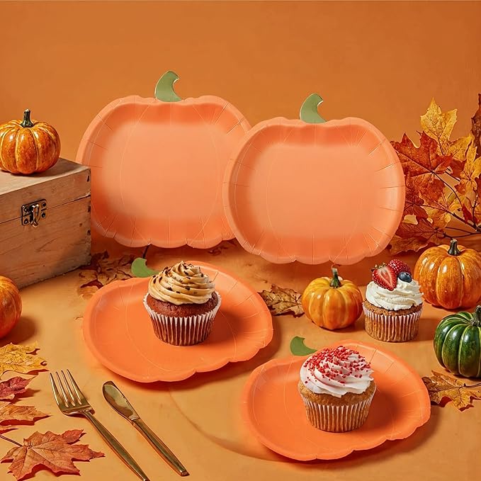 Cheerland Pumpkin Party Plates Fall Paper Plates Disposable Dessert Shaped Tableware for Halloween Birthday Baby Shower Halloween Classroom Autumn Harvest Thanksgiving Party Favor Decorations 24pcs-Ruum Studio Home