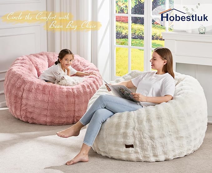 Hobestluk Bean Bag Chair Oversized Bean Bag Chair for Adults Donut-Shaped Large Bean Bag with Spacious Design for Living Room Bedroom or Reading Nook (Bubble White)-Ruum Studio Home