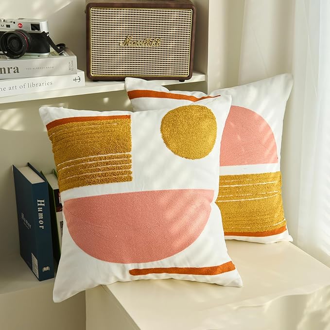 HOdo Home 2PCS 18x18 Pillow Covers-Throw Pillow Cover,Tufted Boho Jacquard Pillow Covers,Farmhouse Decorative Pillow Cover,Pillow Cases for Couch,Sofa,Bed,Chair,Living Room,Home Decor-Ruum Studio Home