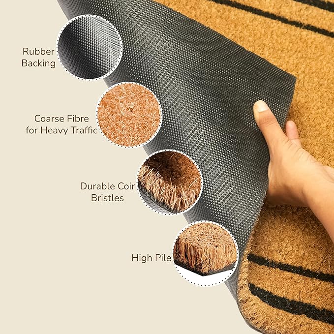 Welcome Doormats, Natural Coco Coir Mats with Non-Slip PVC Backing, Indoor Outdoor Mats for Home & Office, Floor Mats for Door Decor, Plain Entry Mat with Border, Beige & Black, 30"x17"-Ruum Studio Home