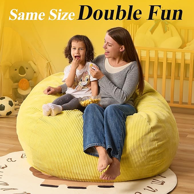3.5FT Bean Bag Chairs Teardrop Bean Bag Chair for Adults Beanbag Chair with Memory Foam Filled Machine Washable Cover for Living Room, Bedroom (Large,Yellow)-Ruum Studio Home