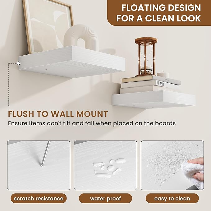 fuqing Floating Shelves for Wall, Bathroom Shelf Wall Mounted for Storage, Shelves with Invisible Bracket for Bedroom, Kitchen, Living Room, Farmhouse Small Book Shelf, 6.5 Inch Set of 3, White-Ruum Studio Home