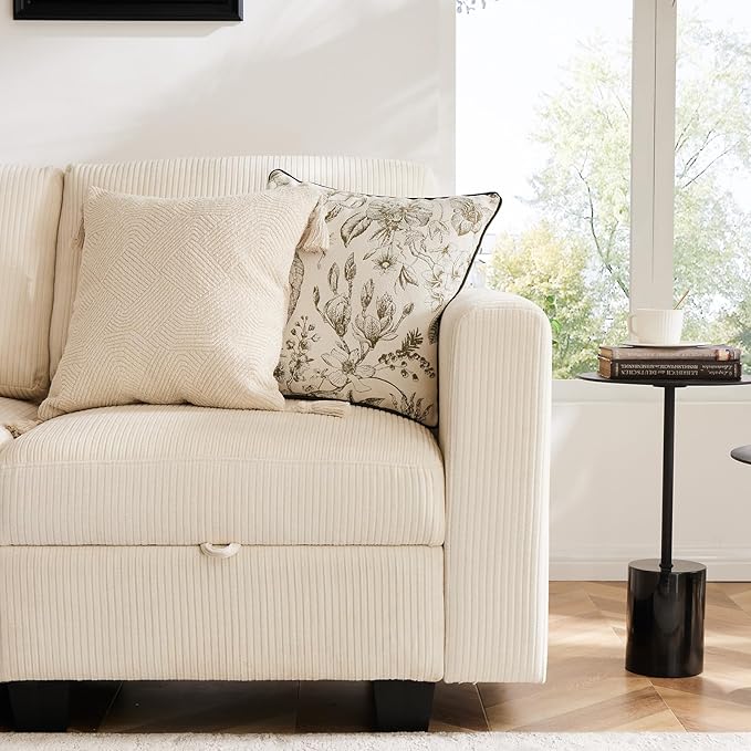 38.5 Oversized Accent Chair with Storage Ivory Corduroy, Single Modern Accent Sofa Chair with Arms for Apartment Living Room (21" Deep Seat)-Ruum Studio Home