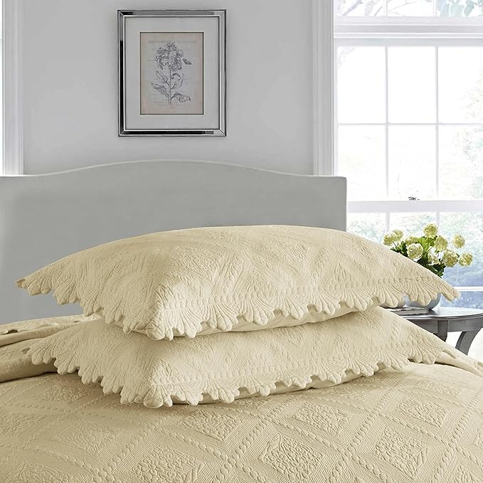 MarCielo 3-Piece 100% Cotton Oversized Bedspread Lightweight Quilt Coverlet Embroidery Farmhouse Bedding Set (Tk Beige Khaki, Oversized King (118"x106"))-Ruum Studio Home