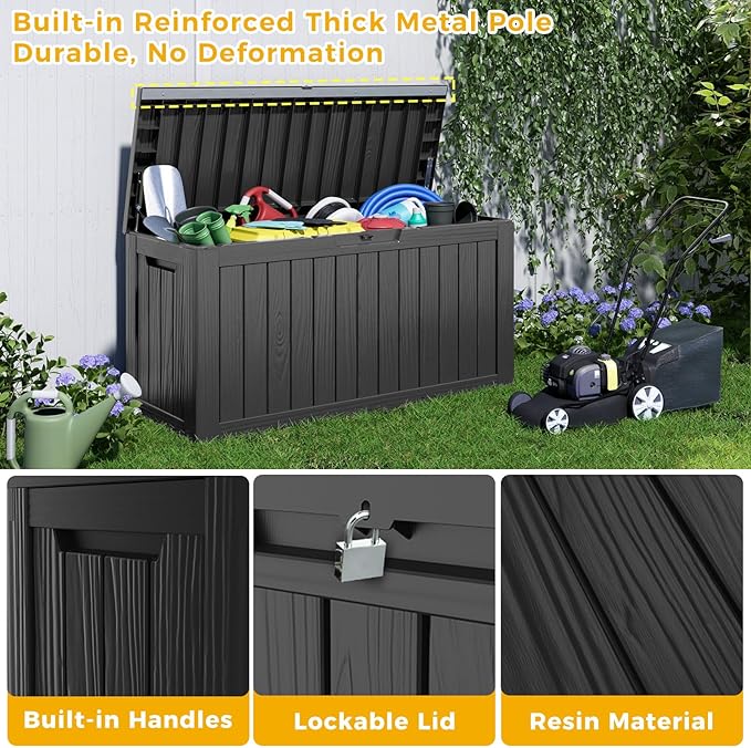 85 Gallon Deck Box Waterproof,Outdoor Storage Box Lockable for Patio Cushions,Garden Tools,Pool Accessories with Hydraulic Rod, UV-Resistant and Durable for Patio,Garden Use-Ruum Studio Home