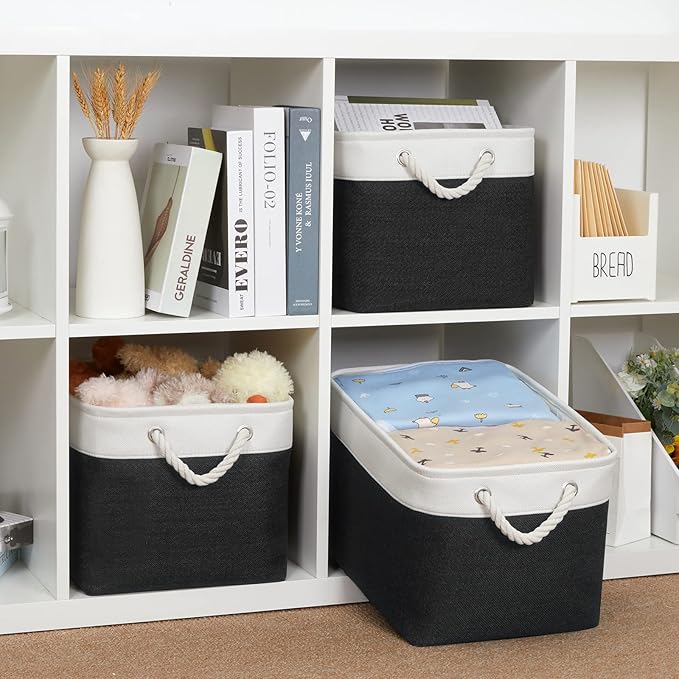 Bidtakay Black Storage Baskets for Shelves [3-pack] Collapsible Organizer Baskets for Laundry Storage 15 X 11 X 9.5 Inches Dog Toy Bins Fabric Storage Bins for Bedroom Home Storage-Ruum Studio Home